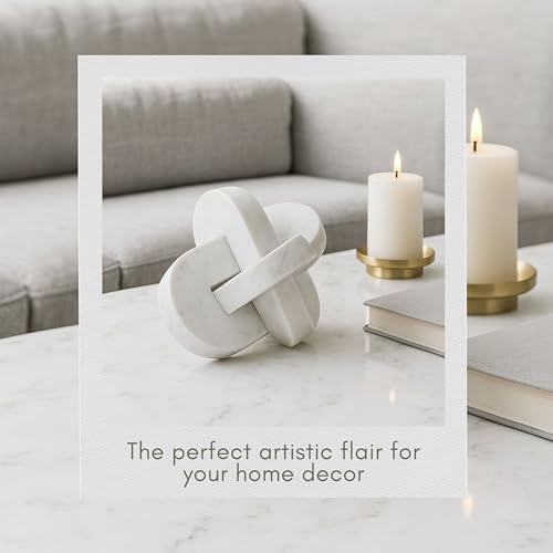 Liam White Marble Knots Decorative Object – Stone & Marble Modern Home Decor Accent – Artistic Shelf Styling & Coffee Table Decor for Office & Living Room – 9", White