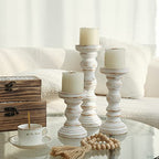 SWALLOWLIVING Rustic Farmhouse Wood Pillar Candle Holder Set of 3 for Candlestick, White - color: White