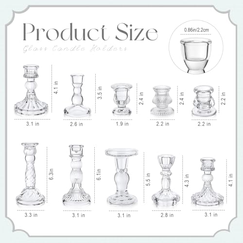 Mumufy 10 Pcs Glass Crystal Taper Candle Holders Clear Glass Candlestick Holder Fit 0.8 Inch Candles Crystal Decorative Candle Stand Centerpiece Table Wedding Dining Party (Classic,Clear) - color: Clear
