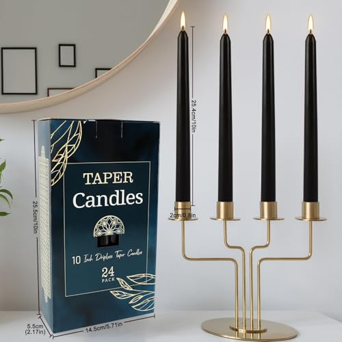24 Pack Black Taper Candles, 7-8 Hours Burn Time, Unscented, Smokeless and Dripless, 10 Inch Dinner Candle Set for Household, Wedding, Party and Home Décor Candlesticks. - color: 24Pack-Black-10inch-Dripless