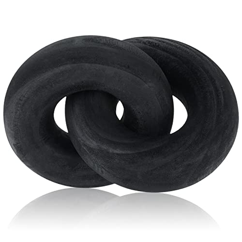 Yalikop 2 Link Wood Chain Link Decor Coffee Table Wooden Knot Decor Hand Carved Modern Farmhouse Ornament Boho Rustic Natural Chain Items for Home Living Room Bedroom Shelf Decorations(Black) - color: Black