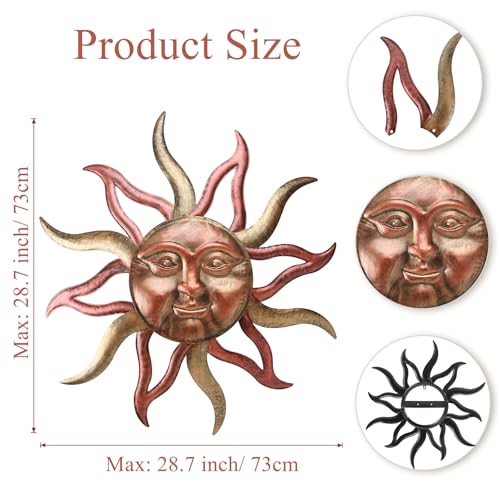 Large Outdoor Wall Decor Rust Proof, Sun Face Metal Wall Art Decor Hanging for Indoor Outdoor, Patio, Fence, Garden(26 Inch) - color: Gold-Sun