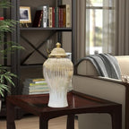 Ginger Jar, White Gold Ceramic Vase Large Handmade Porcelain Vases with Lid, White Gold Decorative Flower Vase for Home, Living Room, Weddings, Centerpieces (B-Medium) - size: B-Gold-Medium