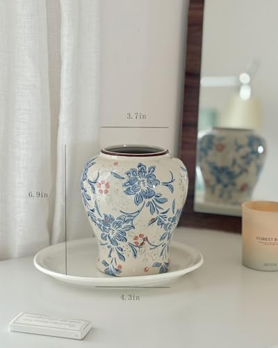 Vintage Blue and White Ceramic Vase, Porcelain Decorative Ginger Jar Flower Vase for Centerpiece Living Room Table Shelf, Chinoiserie Country Decor - color: Multicolor, size: Small