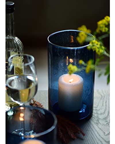 ARIAMOTION Glass Hurricane Candle Holder for Pillar Blue Cylinder Vase Flower Centerpiece Seeded Bubbles Modern Table Decoration for Kitchen Living Room 8 Inch 5 inch Diam - color: Bubbles Blue, size: H8" Set of 1