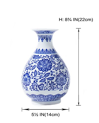 Blue Porcelain Vase, Blue and White Ginger Jar, Handmade Chinoiserie Vase, 8.7'' H - size: Blue 8.7"H