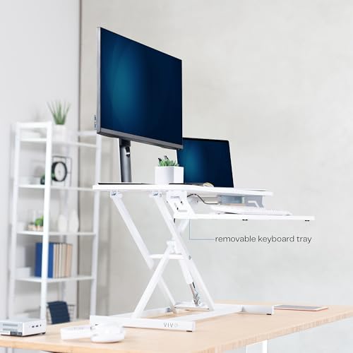 VIVO Desk Converter 32 inch Height Adjustable, MDF Wood Sit to Stand Riser, White, DESK-V000SW - color: White, size: 32"