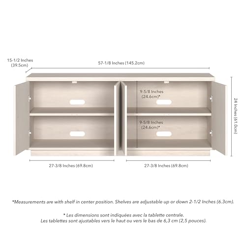 Henn&Hart Fluted TV Stand for TVs up to 65" with 2 Concealed Ribbed Storage Cabinets and Adjustable Shelves for Living Room, Family Room, or Office, Beech White - color: Beech White, size: 57" TV Stand