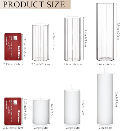 Set of 6 White Pillar Candles with Clear Glass Hurricane Holders- Elegant Cylinder Candle Vases for Weddings, Parties, Centerpieces, Home & Office Decor (White, 6 Set-Vase) - color: White, size: 6 SET-Vase