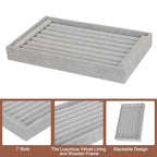 uxcell Velvet 7 Slots Ring Organizer Jewelry Display Tray Showcase Ring Holder Velvet Jewelry Organizer Stand for Rings Earrings Grey - color: Gray