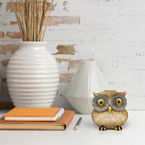 Garwor Retro Owl Statue for Home Decor, 4.2" Vintage Gold Resin Owl Figurine with Artistic Raised Feathers, Cute Mini Bird Sculpture for Bookshelf Desk Shelf Decoration, Gift for Owl Lovers - color: Retro Gold, size: Small