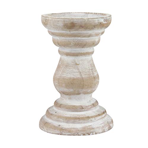 Stonebriar Antique White Wooden Pillar Candle Holder, Vintage Seaside Pillar Stand for Dining Table Centerpiece, Coffee Table, Mantel, Or Any Table Top, Medium - color: Off White, size: 6 inches