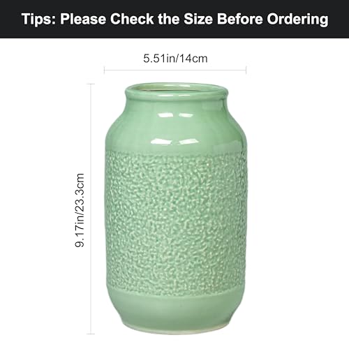 Ceramic Flower Vase, 9 Inch Green Vases for Home Decor, Modern Vase, Centerpieces, Table, Shelf, Console Cabinet, Entryway, Living Room, Bathroom, Office Decor - color: Light Green