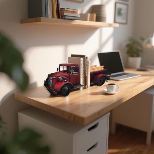 Decorative Book Ends Vintage Bookends: Metal Truck Book Stopper for Heavy Books - Farmhouse Decor for Shelf Table Coffee Bar Office Home - Gift for Adults Men Teen (Vintage Red) - color: Vintage Red