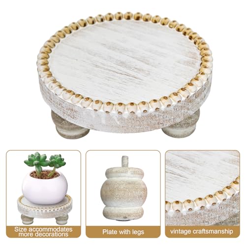 Small Wood Risers for Decor, Round Wooden Display Risers Candle Plates and Trays, Farmhouse Candle Trays Home Decor, Pedestal Stand for Mini Cake, Mug Display Decorative, Table Centerpiece, White - color: White, size: Set of 2