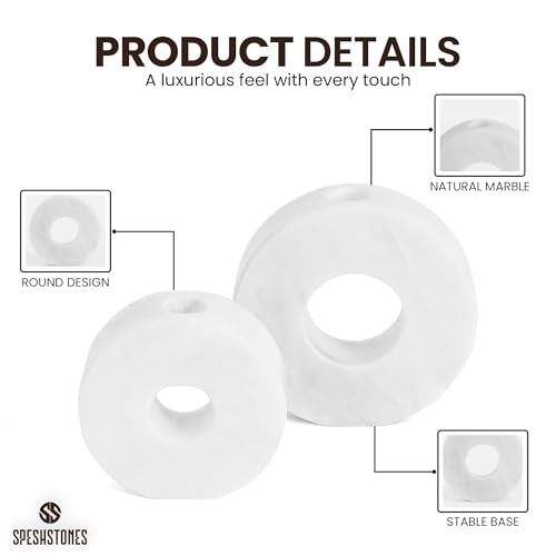 Marble Candle Holder Set of 2 White Taper Candles Holder for Table Decorations, Living Room & Home Decor, Candlestick Holders for Pillar Candles Sticks, Centerpieces & Gifts - color: White