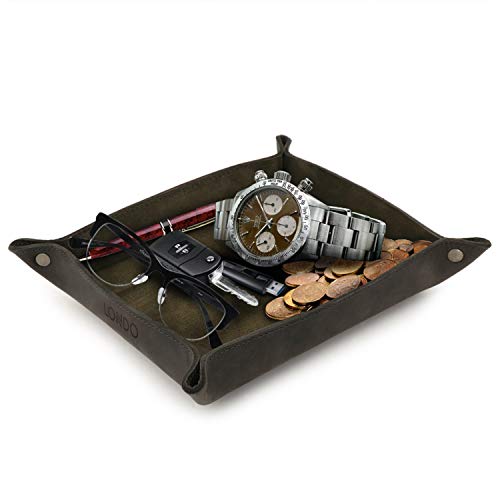 Londo Genuine Leather Tray Organizer - Practical Lightweight Water Resistant Computer Table Desk Storage Box for Wallets, Watches, Keys, Coins, Cell Phones and Office Equipment - color: Green