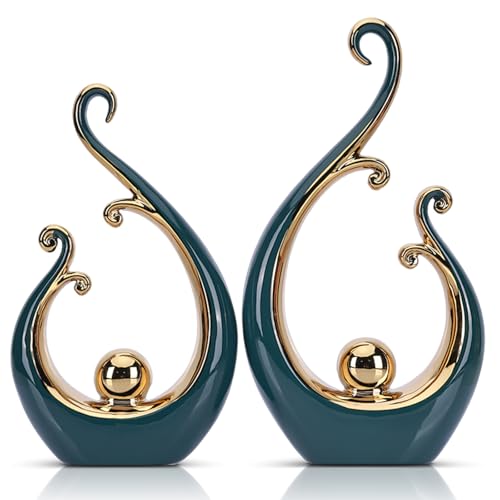 LCCCK Glossy Green and Gold Decor Ceramic Statue, Modern Abstract Sculpture Art for Luxury Centerpiece - Shelves Bookshelf&Dining Table Decorations, Entryway Coffee Table Tv Stand Home Decor - color: Green Gold