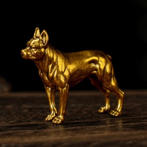 CHOVY Vintage Brass Pitbull Figurine - 100% Solid Heavy Metal Standing Dog Statue Collectible Oddities and Curiosities Office Desk Decor Masculine Home Decor Man Cave Art - color: Pit Bull
