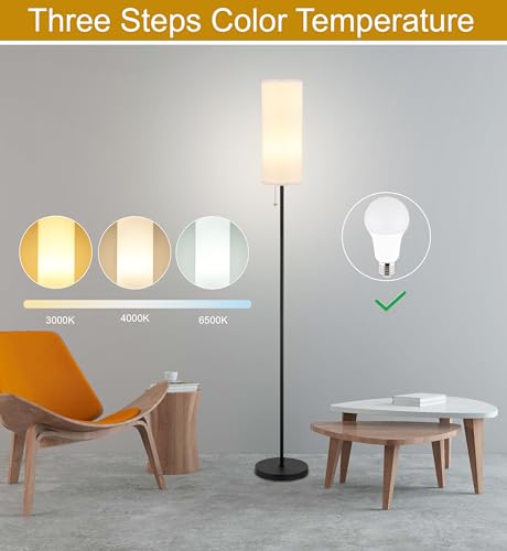 Floor Lamp for Living Room, Modern Standing Lamps with Lampshade, Minimalist Tall Lamp with Chain Switch for Living Room, Bedroom, Kids Room, Office,Standing Lamp LED Bulb Included (White Shade) - color: White