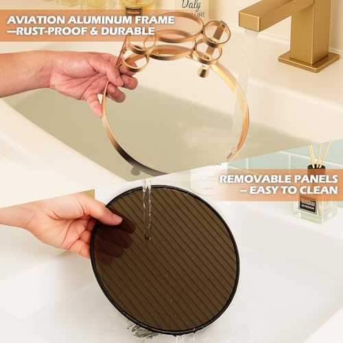 YUPER Round Metel Bathroom Tray Dresser Counter Decor Vanity Organizer Decorative Coffee Table Tray for Perfume, Candle, Soap Dish, Toothbrush, 9 Inch, Gold
