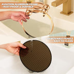 YUPER Round Metel Bathroom Tray Dresser Counter Decor Vanity Organizer Decorative Coffee Table Tray for Perfume, Candle, Soap Dish, Toothbrush, 9 Inch, Gold