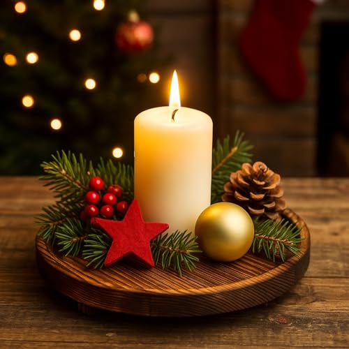12 inch Large Round Decorative Tray Wood Bathroom Counter Organizer Farmhouse Kitchen Decor Wooden Riser for Perfume Soap Dish Wood Decorative Candle Holders for Home Decor Brown Table Centerpieces - color: Dark Brown, size: 12 Inch