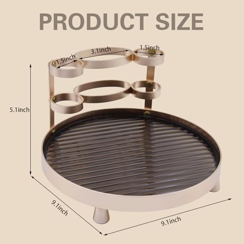 YUPER Round Metel Bathroom Tray Dresser Counter Decor Vanity Organizer Decorative Coffee Table Tray for Perfume, Candle, Soap Dish, Toothbrush, 9 Inch, Gold