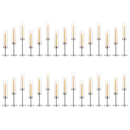 Silver Candle Holders for Candlesticks - Taper Candle Holders with Removable Glass, Tall Silver Candlestick Holders, Candle Stand Candle Sticks Long Holder for Table Centerpiece, Home, 30Pcs - color: Silver, size: 10 Sets(30 Pcs)
