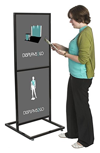 Displays2go Freestanding Poster Holder for up to 2 Graphics - Pedestal Sign Holder Floor Stand - Portrait Sign Stand for Lobbies and Advertising - Black (TWN2BK)
