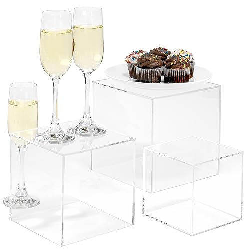Red Co. Set of 3 Crystal Clear Acrylic Cube Display Nesting Riser Stands with Hollow Bottoms | Transparent - 2-Pack - color: Clear, size: 4",5",6" - 2 pack