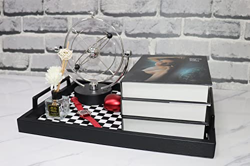MCBZ Living Room Coffee Table Decorative Tray, Food Service Tray, Leather Ottoman Tray,with Metal Handles 16.5 x 12.6 in (Black and White Grid) - color: Black/White Checkerboard
