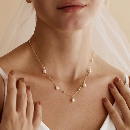 Mothers Day Gifts - 14K Gold Plated Pearl Necklaces for Women Trendy Dainty Necklace Simple Layered Gold Pearl Necklace for Women Mothers Day Wedding Birthday Gifts - color: 6-Satellite Pearl necklace