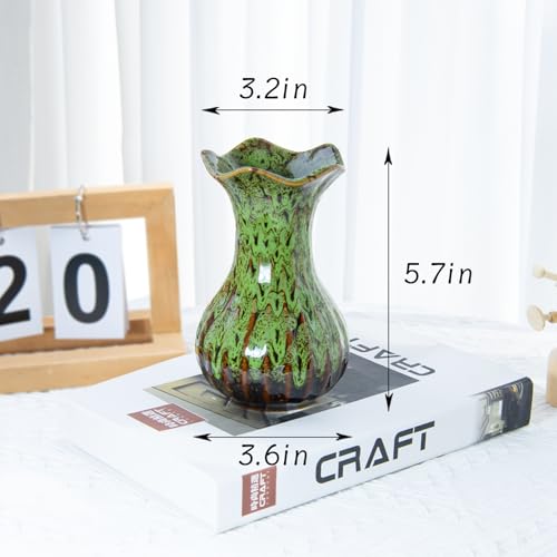 Ceramic Vase, Modern Small Vases for Home Decor, Elegant Flower Vase Centerpiece for Tables, Office Desk, Room Decor, Fit for Housewarming, Wedding, Birthday (Green) - color: Green