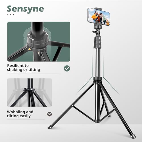 Sensyne 88" Phone Tripod, Selfie Stick Tripod with 14.95" Flexible Gooseneck, Overhead Cell Phone Stand for Video Recording, Photography, Compatible with Phone, Camera - color: Black, size: 88-inch