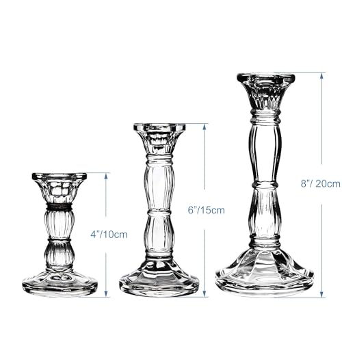 3 Pack Glass Candle Stick Holders - Clear Crystal Taper Candles Holder– for Buring Candles, Led Taper Candle,Party and Wedding Centerpieces, Table Decoration - color: Glass-clear, size: 3 Pack