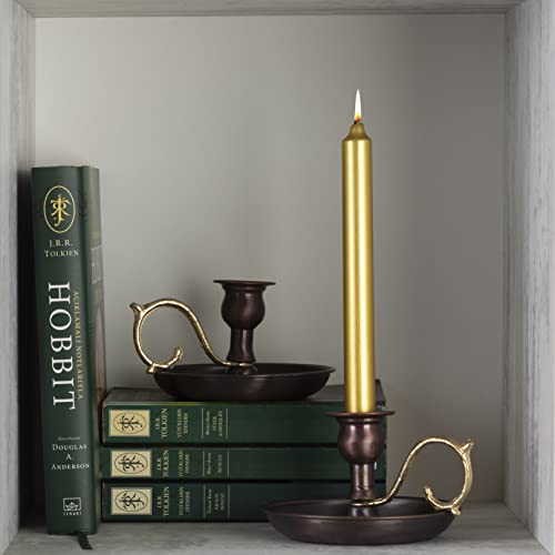 Copper Handmade Candle Holder for Rustic Home Decor with Handle Metal Candle Holders for Pillar Candles Gothic Decor Candlestick Holders (Oxide) - color: Oxide