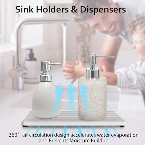 Diatomite Soap Dish, Water Absorbing Stone Tray, Kitchen Sink Organizer, Fast Drying Counter Holder (White, 9.5" x 4.7"/24 x 12cm) - color: White, size: 9.5" x 4.7" (24 x 12cm)
