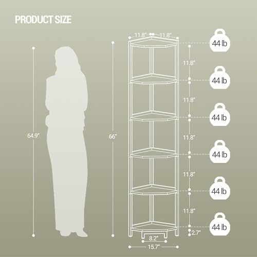 Hzuaneri Corner Shelf Stand, Corner Bookshelf, Storage Standing Shelf Unit with Metal Frame, Plant Stand, Bookcase for Living Room, Home Office, Bedroom, 6-Tier White CS06013W - color: White, size: 6 Tier