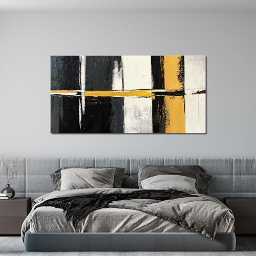 Canvas Wall Art Decor Large Wall Art Pictures for Living Room Black and White Wall Art Decor Abstract Art Work Modern Black Yellow Abstract Wall Art Prints For Bedroom Office Home Wall Decor 24"x48" - color: XY-F, size: 48"L x 24"W