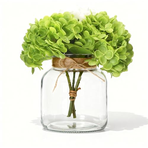Houmury Glass Vases for Centerpieces 6 Inch Clear Large Vase Farmhouse Utensils Holder with Twine Ties Home Decor for Wedding Living Room Kitchen Dining Table Office (1)