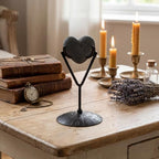 Black 2 Pcs Heart Shape Metal Display Stand Adjustable Golden Rock Display Holder for Gemstones Minerals Agate Slabs Plates Seashell Sphere Crystal Ball Eggs Collectibles - color: Black
