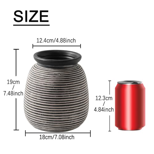 Ceramic Rustic Vase,7.48" Flowers Pottery Vases Home Decor Round Wide-Mouth Farmhouse Decorative Vase for Flowers Pampas for Table Living Room Entryway Mantel Shelf Kitchen Bathroom Bedroom - color: 7.5“ H - Black