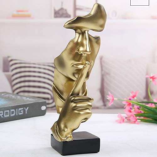 Asng Creative Abstract Men Figurine Sculptures, Keep Silence Statue, Thinker Statue, Office Home Decor (Gold)