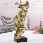 Asng Creative Abstract Men Figurine Sculptures, Keep Silence Statue, Thinker Statue, Office Home Decor (Gold)