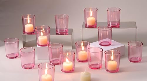 LETINE Pink Votive Candle Holders Set of 36 - Elegant Glass Tealight Candle Holder for Wedding Centerpiece Table Decorations - Ideal Pink Centerpieces for Centerpieces, Graduations, and Bridal Showers - color: Pink