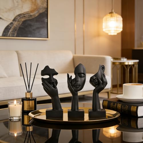 3 Pcs Thinker Small Statue Set - Black Art Abstract Home Accent Figurines for Decor Bedroom, Shelves, Living Room Coffee Table, Office Desktop (3 Pcs Black, 6") - color: 3 Pcs Black, size: 6"