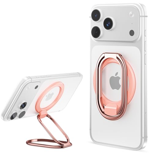 【2025 Upgraded】 Mag Safe Phone Ring Holder, SUPERONE Adjustable Magnetic Kickstand & Removable Phone Grip Compatible with Wireless Charging Only for iPhone 17 & 16 & 15 & 14 & 13 Series - Rose Gold - color: Rose Gold