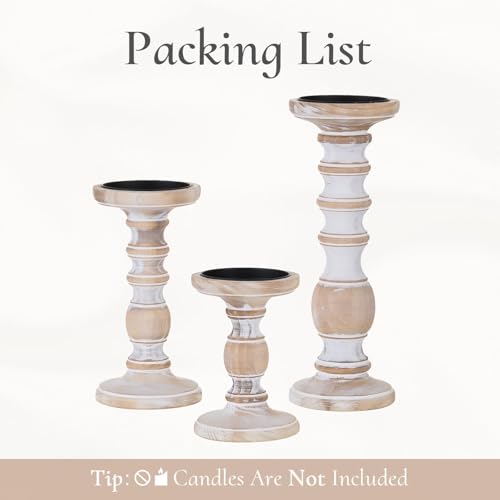 Wood Pillar Candle Holder: 3Pcs Rustic Candle Holders for Pillar Candles Wood Candle Holders Distressed Wooden Farmhouse Large Candle Holder Fireplace Table (Rustic White, 5.9", 7.87", 11") - color: Rustic White, size: 5.9", 7.9", 11"