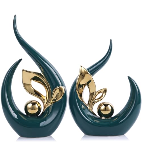 9.4" H Green Gold Abstract Sculptures Home Decor, Ceramic Art Statue Cool Stuff to Put on Shelves&tv Stand Decor, Gold Accent Entertainment Center, for Fireplace Coffee Table Dining Table Decorate - color: Green Gold, size: 9.4in/H
